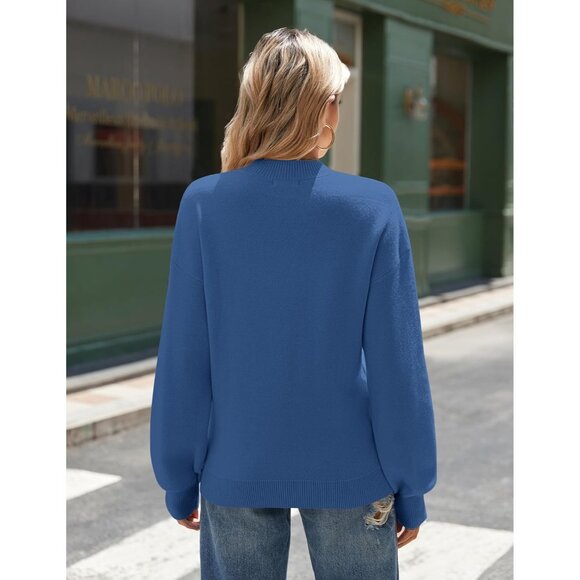 Zeagoo Women's Blue Long Sleeve Pullover Ribbed Knitted Pattern Sweater - Picture 4 of 4